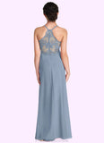 Hallie A-Line Lace Chiffon Floor-Length Junior Bridesmaid Dress dusty blue STKP0022860