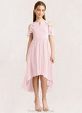 Angeline A-Line Ruched Chiffon Asymmetrical Junior Bridesmaid Dress Blushing Pink STKP0022862