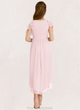 Angeline A-Line Ruched Chiffon Asymmetrical Junior Bridesmaid Dress Blushing Pink STKP0022862