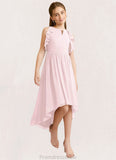 Angeline A-Line Ruched Chiffon Asymmetrical Junior Bridesmaid Dress Blushing Pink STKP0022862