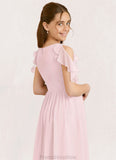 Angeline A-Line Ruched Chiffon Asymmetrical Junior Bridesmaid Dress Blushing Pink STKP0022862