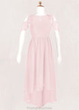 Angeline A-Line Ruched Chiffon Asymmetrical Junior Bridesmaid Dress Blushing Pink STKP0022862