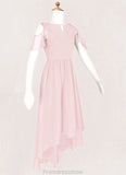 Angeline A-Line Ruched Chiffon Asymmetrical Junior Bridesmaid Dress Blushing Pink STKP0022862