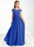 Melanie A-Line Pleated Chiffon Floor-Length Junior Bridesmaid Dress Royal Blue STKP0022863