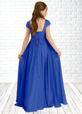 Melanie A-Line Pleated Chiffon Floor-Length Junior Bridesmaid Dress Royal Blue STKP0022863