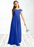 Melanie A-Line Pleated Chiffon Floor-Length Junior Bridesmaid Dress Royal Blue STKP0022863