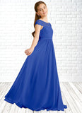 Melanie A-Line Pleated Chiffon Floor-Length Junior Bridesmaid Dress Royal Blue STKP0022863