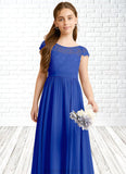 Melanie A-Line Pleated Chiffon Floor-Length Junior Bridesmaid Dress Royal Blue STKP0022863