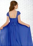 Melanie A-Line Pleated Chiffon Floor-Length Junior Bridesmaid Dress Royal Blue STKP0022863