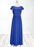 Melanie A-Line Pleated Chiffon Floor-Length Junior Bridesmaid Dress Royal Blue STKP0022863