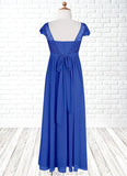 Melanie A-Line Pleated Chiffon Floor-Length Junior Bridesmaid Dress Royal Blue STKP0022863