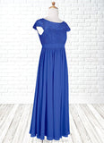 Melanie A-Line Pleated Chiffon Floor-Length Junior Bridesmaid Dress Royal Blue STKP0022863