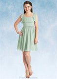 Allisson A-Line Pleated Chiffon Mini Junior Bridesmaid Dress Agave STKP0022864