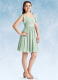 Allisson A-Line Pleated Chiffon Mini Junior Bridesmaid Dress Agave STKP0022864