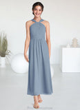 Quinn A-Line Pleated Chiffon Ankle-Length Junior Bridesmaid Dress dusty blue STKP0022866