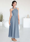 Quinn A-Line Pleated Chiffon Ankle-Length Junior Bridesmaid Dress dusty blue STKP0022866