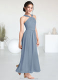 Quinn A-Line Pleated Chiffon Ankle-Length Junior Bridesmaid Dress dusty blue STKP0022866