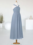 Quinn A-Line Pleated Chiffon Ankle-Length Junior Bridesmaid Dress dusty blue STKP0022866