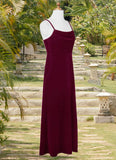 Katharine A-Line Velvet Floor-Length Junior Bridesmaid Dress Cabernet STKP0022870