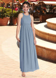 Laura A-Line Lace Chiffon Floor-Length Junior Bridesmaid Dress dusty blue STKP0022871