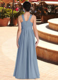 Laura A-Line Lace Chiffon Floor-Length Junior Bridesmaid Dress dusty blue STKP0022871