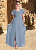 Danielle A-Line Ruched Chiffon Floor-Length Junior Bridesmaid Dress dusty blue STKP0022872