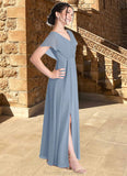 Danielle A-Line Ruched Chiffon Floor-Length Junior Bridesmaid Dress dusty blue STKP0022872