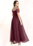 Caroline A-Line Off the Shoulder Tulle Floor-Length Junior Bridesmaid Dress Cabernet STKP0022873