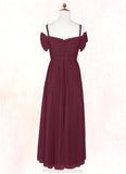 Caroline A-Line Off the Shoulder Tulle Floor-Length Junior Bridesmaid Dress Cabernet STKP0022873