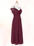 Caroline A-Line Off the Shoulder Tulle Floor-Length Junior Bridesmaid Dress Cabernet STKP0022873