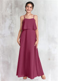 Madeline A-Line Ruched Chiffon Floor-Length Junior Bridesmaid Dress Mulberry STKP0022874