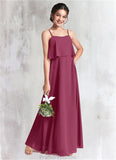 Madeline A-Line Ruched Chiffon Floor-Length Junior Bridesmaid Dress Mulberry STKP0022874