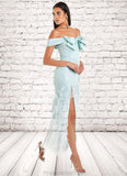 Justice Heidi Mint Blue Feather Gown Atelier Dresses | Azazie STKP0022889