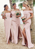 Trumpet/Mermaid Off-the-Shoulder Sleeveless Floor-Length Stretch Crepe Bridesmaid Dresses with Split Mandy STKP0025217