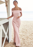 Trumpet/Mermaid Off-the-Shoulder Sleeveless Floor-Length Stretch Crepe Bridesmaid Dresses with Split Mandy STKP0025217