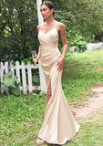 Sheath/Column V Neck Sleeveless Floor-Length Stretch Satin Bridesmaid Dresses with Pleated Split Madilyn STKP0025222