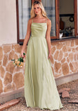 A-line Square Neckline Sleeveless Floor-Length Stretch Satin Bridesmaid Dresses with Bowknot Split Marcia STKP0025223