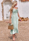 Sheath/Column Cowl Neck Sleeveless Tea-Length Stretch Satin Bridesmaid Dresses Kyla STKP0025226