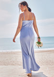 Sheath/Column V Neck Sleeveless Floor-Length Stretch Satin Bridesmaid Dresses with Pleated Split Katelyn STKP0025227