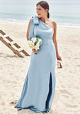 Trumpet/Mermaid One-Shoulder Sleeveless Floor-Length Stretch Satin Plus Size Bridesmaid Dresses with Bowknot - Plus Size Bridesmaid Dresseses Marissa STKP0025228