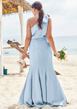 Trumpet/Mermaid One-Shoulder Sleeveless Floor-Length Stretch Satin Plus Size Bridesmaid Dresses with Bowknot - Plus Size Bridesmaid Dresseses Marissa STKP0025228