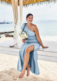 Trumpet/Mermaid One-Shoulder Sleeveless Floor-Length Stretch Satin Plus Size Bridesmaid Dresses with Bowknot - Plus Size Bridesmaid Dresseses Marissa STKP0025228