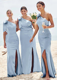 Trumpet/Mermaid One-Shoulder Sleeveless Floor-Length Stretch Satin Plus Size Bridesmaid Dresses with Bowknot - Plus Size Bridesmaid Dresseses Marissa STKP0025228