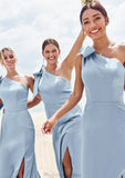 Trumpet/Mermaid One-Shoulder Sleeveless Floor-Length Stretch Satin Bridesmaid Dresses with Bowknot Allyson STKP0025229