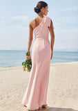 Sheath/Column One-Shoulder Sleeveless Floor-Length Stretch Crepe Bridesmaid Dresses with Bowknot Split Holly STKP0025230