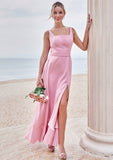 A-line Square Neckline Sleeveless Ankle-Length Stretch Satin Bridesmaid Dresses Jaylin STKP0025231