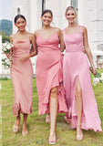 A-line Square Neckline Sleeveless Ankle-Length Stretch Satin Bridesmaid Dresses Jaylin STKP0025231