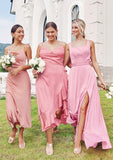 A-line Square Neckline Sleeveless Ankle-Length Stretch Satin Bridesmaid Dresses Jaylin STKP0025231