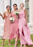 A-line Square Neckline Sleeveless Ankle-Length Stretch Satin Bridesmaid Dresses Jaylin STKP0025231