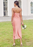 Sheath/Column Cowl Neck Sleeveless Tea-Length Stretch Satin Bridesmaid Dresses Mariana STKP0025232